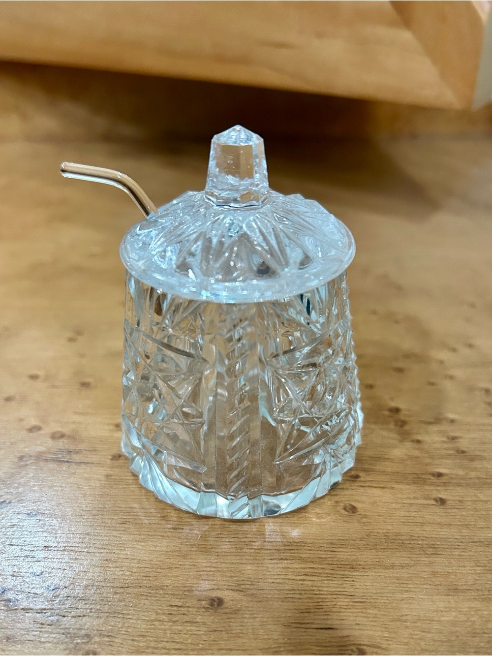 Vintage Pressed Glass Salt Cellar with Lid and Spoon - Clear